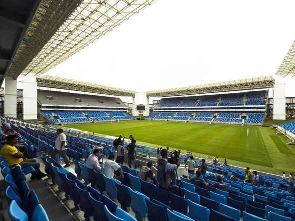 Interior da Arena Pantanal, uma das sedes da Copa do Mundo de 2014, em Cuiabá, Mato Grosso