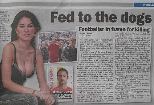 Caso envolvendo Eliza Samudio e o goleiro Bruno é destaque no jornal Courier Mail, da Austrália. Foto: reprodução