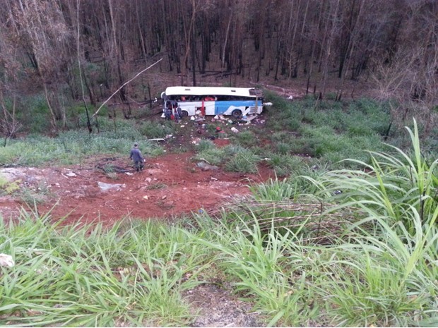 Ônibus cai em ribanceira em Bela Vista de Minas (Foto: Polícia Rodoviária Federal/Divulgação)
