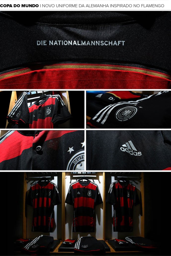 Mosaico Novo uniforme da Alemanha inspirado no Flamengo (Foto: Reprodução - Facebook Adidas)
