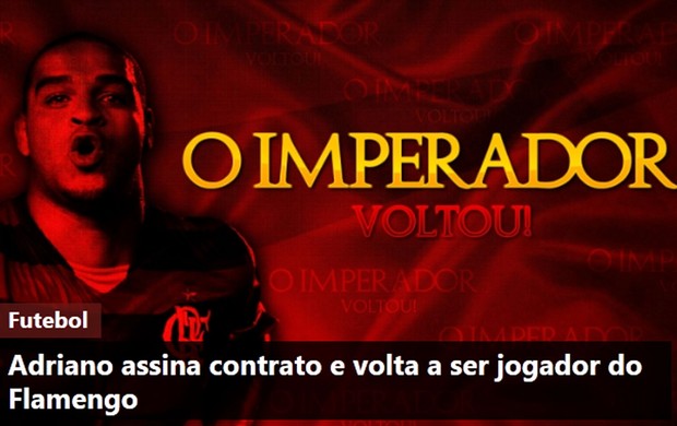 Frame, site do Flamengo, Adriano (Foto: Reprodução / Site oficial do Flamengo)
