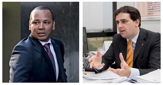 Pai de Neymar, suspeito de sonegação fiscal e falsidade ideológica e Thiago Nobre, o procurador que investiga a vendo do jogador ao Barcelona  (Foto: Dani Pozo/AFP e João Américo/Secom/PGR)