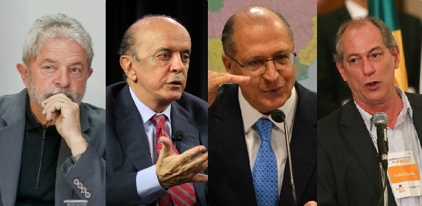 Montagem mostra o ex-presidente Lula (PT), o senador José Serra (PSDB), o governador de SP, Geraldo Alckmin (PSDB), e o ex-governador do Ceará Ciro Gomes (PDT)