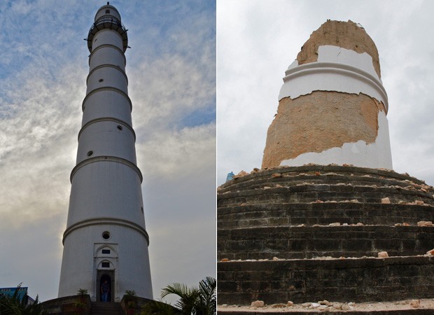 Torre foi destruída pela 2ª vez por terremoto (Foto: Niranjan Shrestha/AP / Sumona/CC)