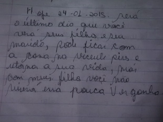 Trecho final da carta que o motorista entregou a ex-mulher minutos antes do acidente (Foto: Reprodução)