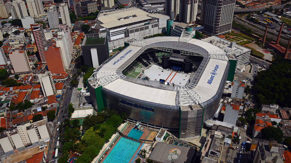 Vista aérea do Allianz Parque, estádio do Palmeiras em São Paulo