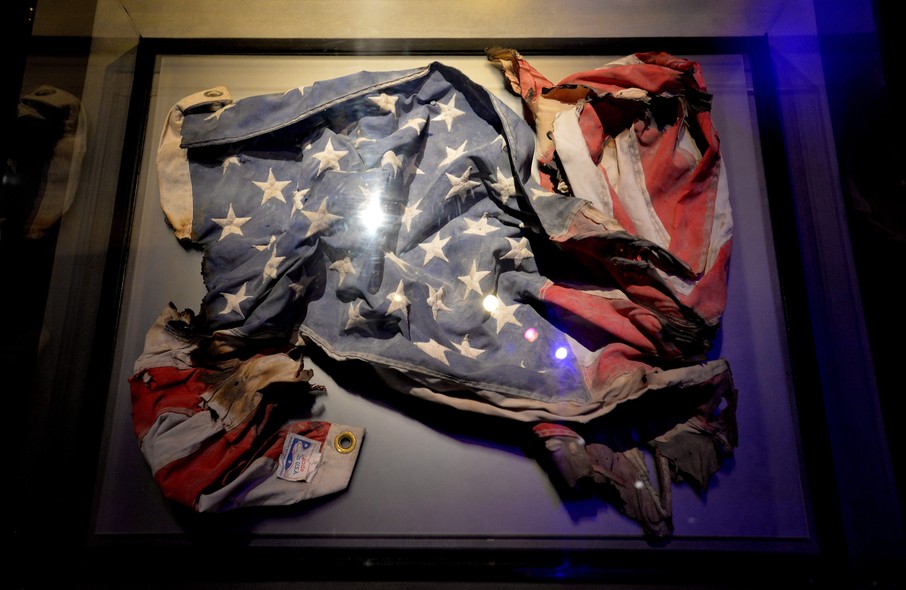 Bandeira americana, um dos artefatos em exposição no Museu do 11 de Setembro, em Nova York