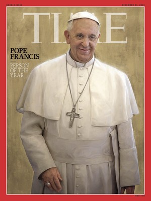 Capa da revista americana Time é estampada com foto do Papa Francisco, escolhido "personalidade do ano" pela publicação (Foto: AP Photo)