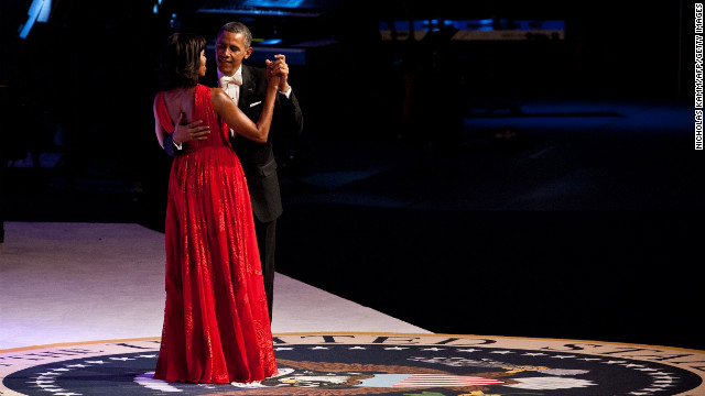 U.S. President Barack Obama and first lady Michelle Obama attend the Commander-in-Chief's Ball, honoring U.S. service members and their families, at the Walter E. Washington Convention Center on Monday, January 21, in Washington after Obama's second Inauguration as the 44th U.S. president. 