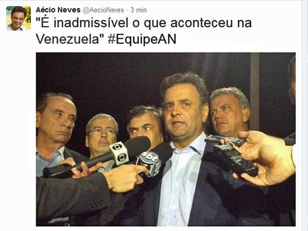 Twitter do senador Aécio Neves postou imagem da chegada da comitiva na Base Aérea de Brasília (Foto: Reprodução / Twitter de Aécio Neves)