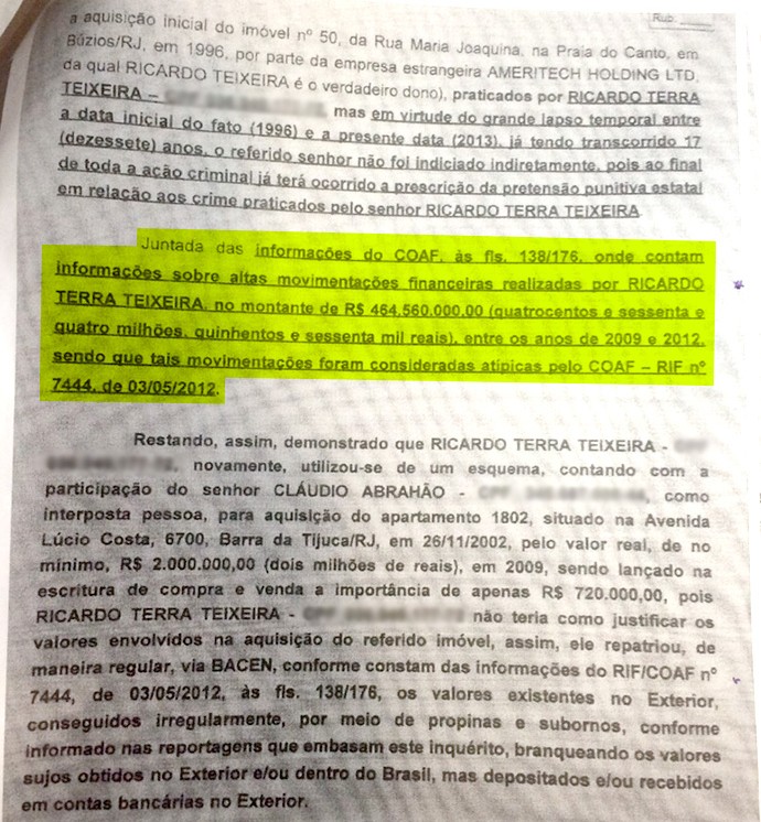 Relatório Ricardo Teixeira 1 (Foto: Reprodução)