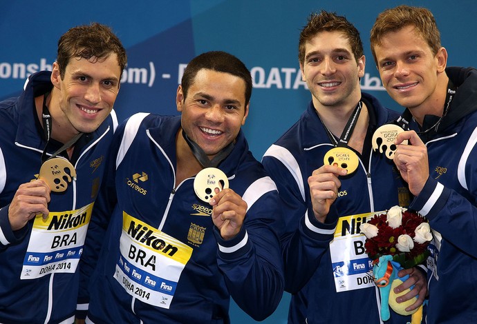 Guilherme Guido, Felipe Franca, Marcos Macedo, Cesar Cielo, Natação (Foto: Satiro Sodre / SSPress)