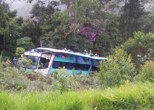 Ônibus cai e capota na Régis Bittencourt (Crédito: Felipe Aragonez)